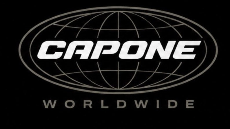 Capone Worldwide logo - wordmark over a wireframe globe